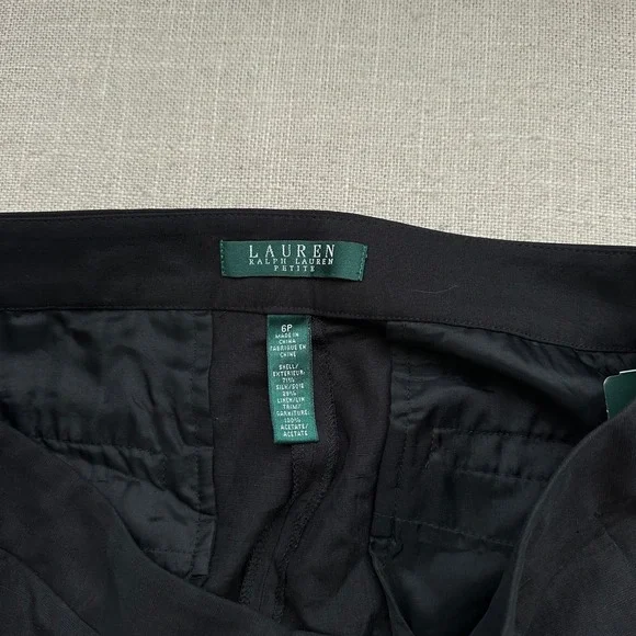 NWT Lauren‎ Ralph Lauren Silk Linen Black Button Front Tapered Leg  display picture 1